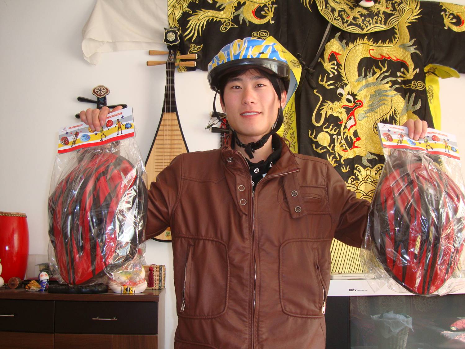 Picture: Edward my helmet salesman.  Hope for the future of humanity.  Jiangnan University,  Wuxi,  China